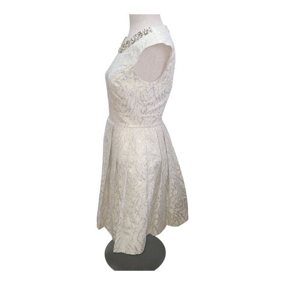 Eliza J Women's Fit & Flare Dress Jacquard Metallic Gold ivory Size 6 - Picture 6 of 13